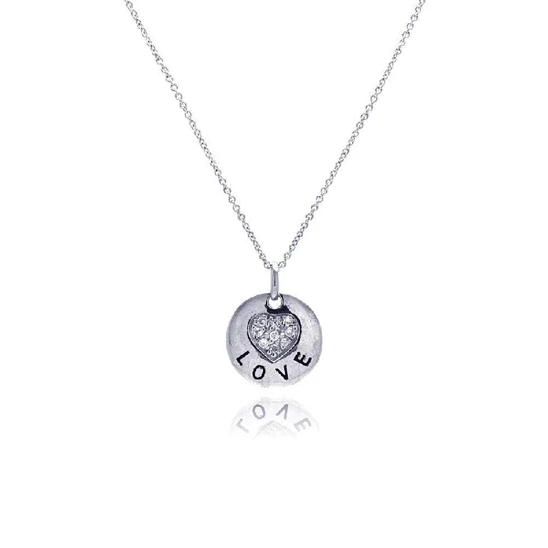 Best necklaces and pendants with butterfly pendants for a delicate, light style-Clearance-Silver 925 Rhodium Plated Clear CZ Love Round Pendant Necklace - STP00639