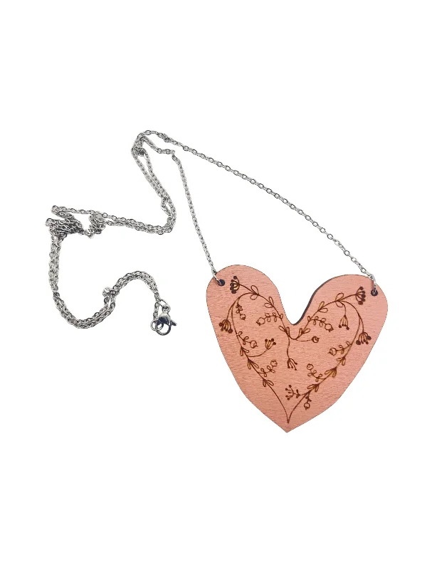 Best necklaces and pendants with heart-shaped designs for a romantic look-Pink Heart Statement Necklace with Engraved Ornament