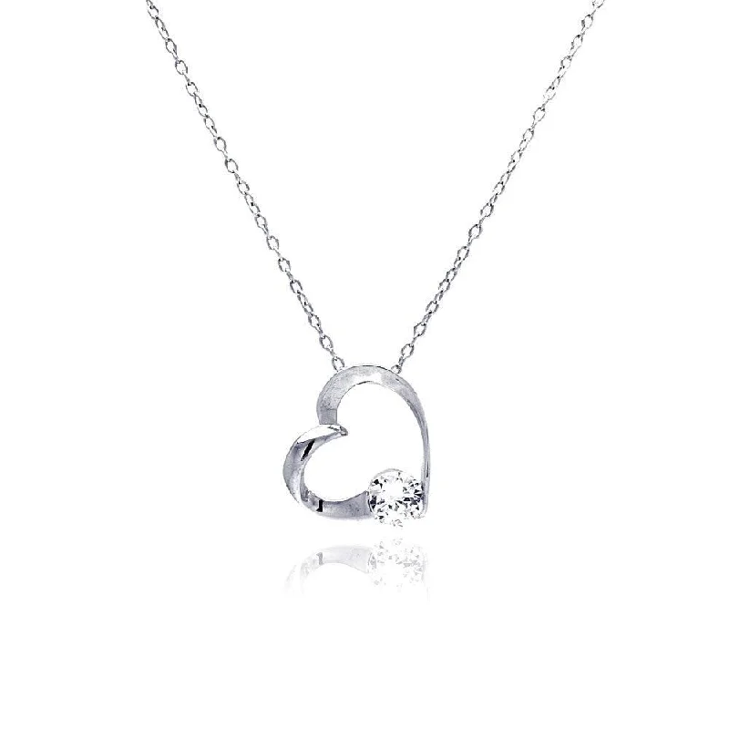 Best necklaces and pendants with oval pendants for a classic, elegant shape-Silver 925 Clear CZ Rhodium Plated Heart Pendant Necklace - BGP00063