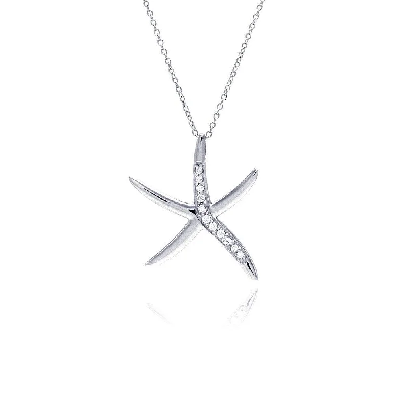 Best necklaces and pendants with vintage lockets for a nostalgic, sentimental look-Silver 925 Rhodium Plated Clear CZ Starfish Pendant Necklace - STP00848