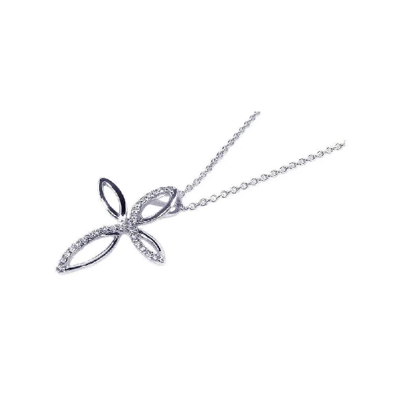 Best necklaces and pendants with sterling silver for an affordable yet stylish choice-Silver 925 Rhodium Plated CZ Script Cross Pendant Necklace - STP00502