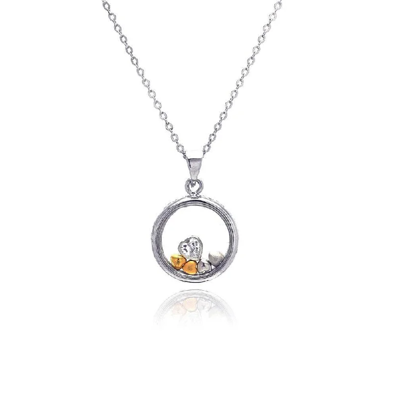 Best necklaces and pendants with intertwined designs for a symbol of unity-Silver 925 Gold and Rhodium Plated Graduated Multicolor Heart CZ Open Circle Necklace - BGP00172