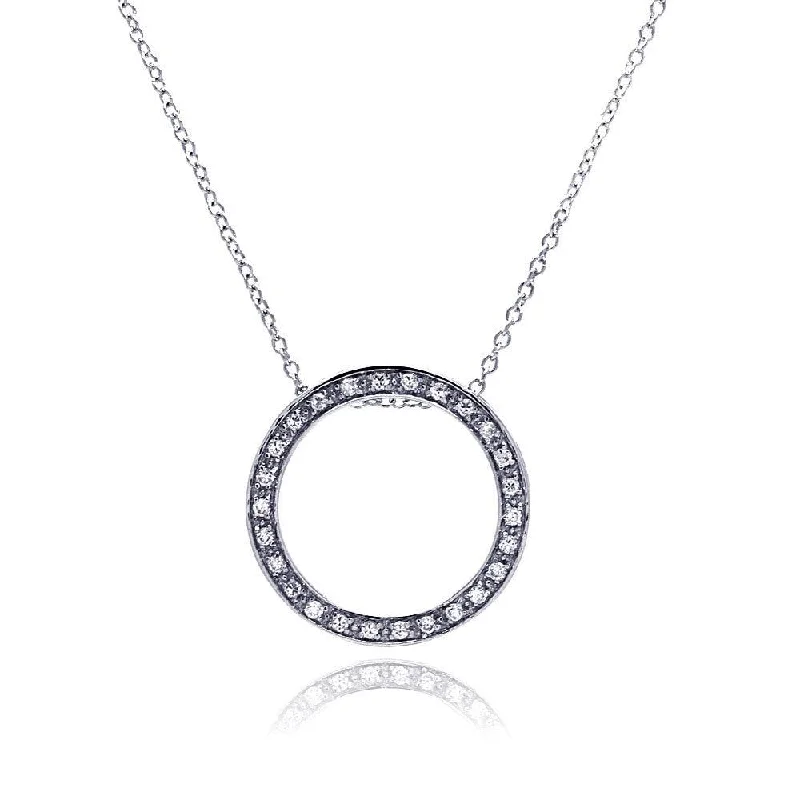 Simple necklaces and pendants with bar pendants for a sleek modern design-Clearance-Silver 925 Clear CZ Rhodium Plated Round Pendant Necklace - STP00072