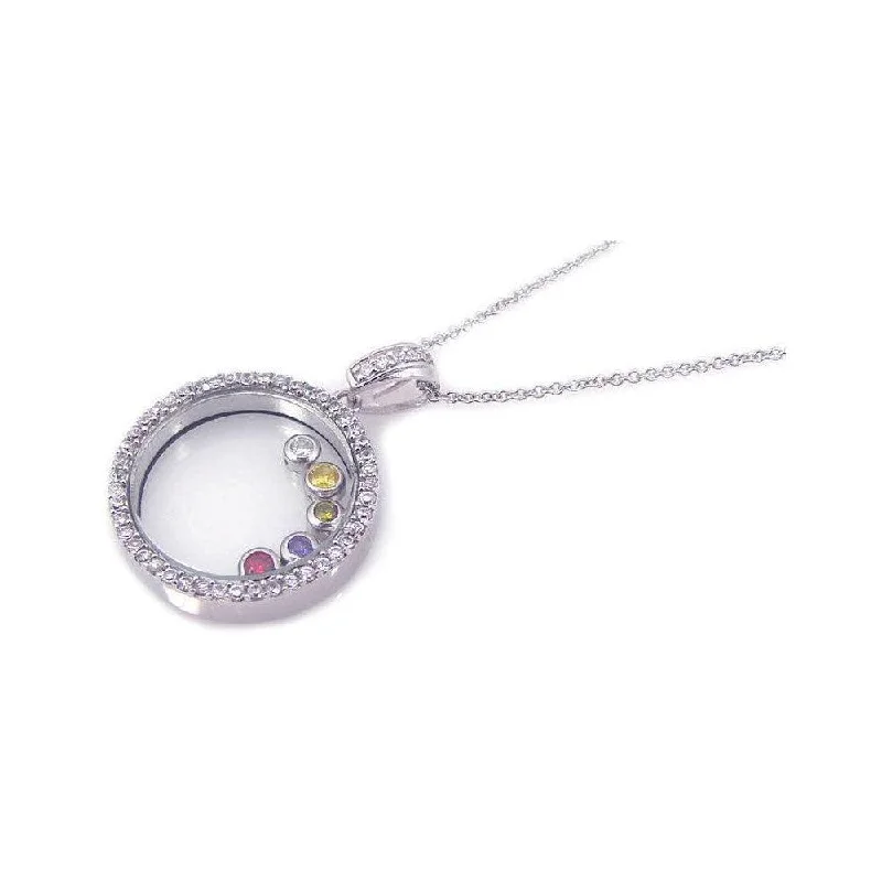 Necklaces and pendants with geometric pendants for a clean, contemporary design-Silver 925 Rhodium Plated Clear CZ Colorful Circle Pendant Necklace - STP00763