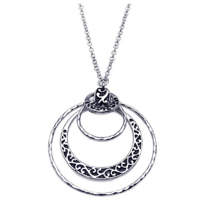 Trendy necklaces and pendants with statement pieces for a bold fashion statement-Clearance-Silver 925 Rhodium Plated Multi Open Circle Flower Design Pendant Necklace - BGN00049