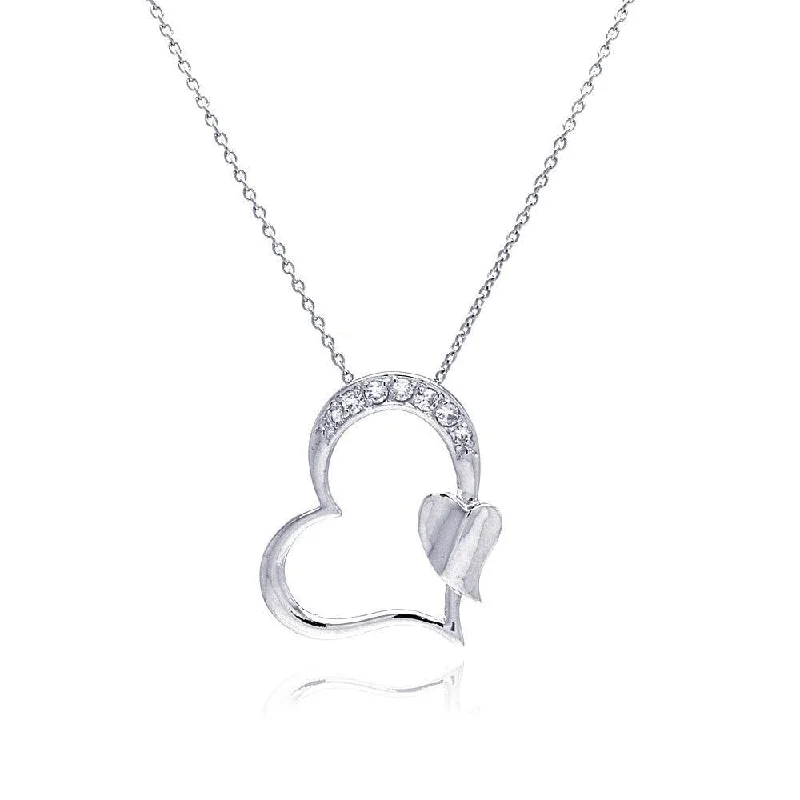 Stunning necklaces and pendants with birthstone pendants for a personal touch-Silver 925 Rhodium Plated Clear CZ Heart Pendant Necklace - STP00688