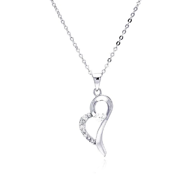 Unique necklaces and pendants with vintage-inspired designs for timeless appeal-Silver 925 Rhodium Plated Open Heart CZ Dangling Necklace - BGP00275