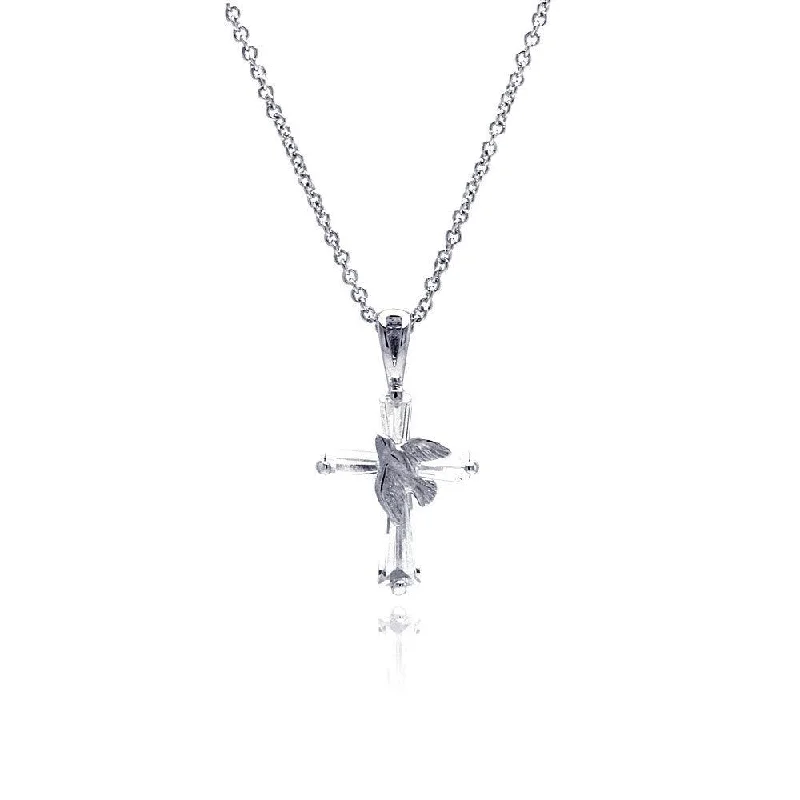 Best necklaces and pendants with minimalist pendants for a sleek, understated look-Silver 925 Rhodium Plated Cross Dove Pendant Necklace - STP00013