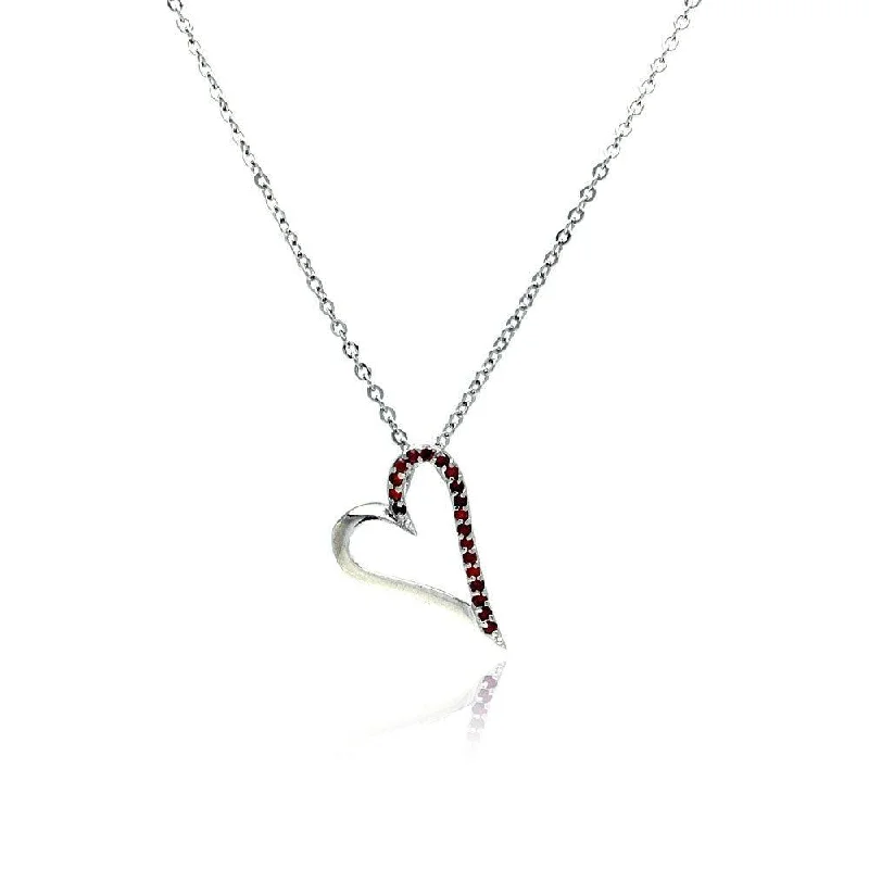 Necklaces and pendants with pearls for a classic and sophisticated touch-Silver 925 Red CZ Rhodium Plated Heart Pendant Necklace - BGP00023