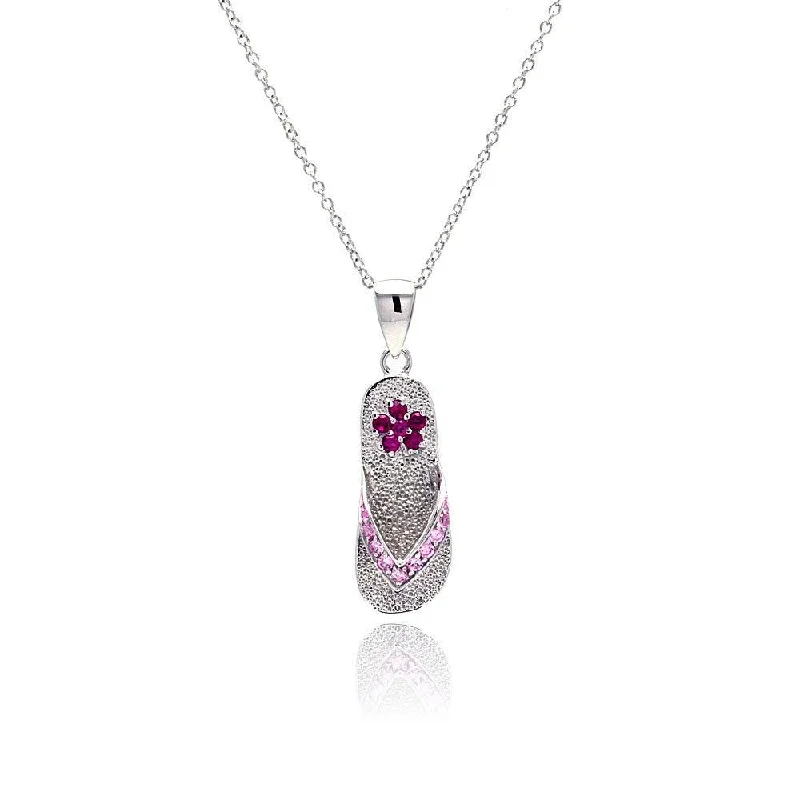 Best necklaces and pendants with vintage lockets for a nostalgic, sentimental look-Silver 925 Rhodium Plated Violet and Purple Flower CZ Dangling Sandal Necklace - STP00366