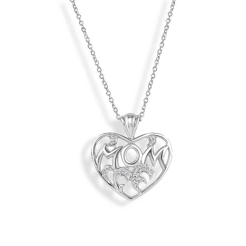 Best necklaces and pendants with art deco elements for a vintage, glamorous design-Silver 925 Clear CZ Rhodium Plated Mom Heart Pendant Necklace - STP00226