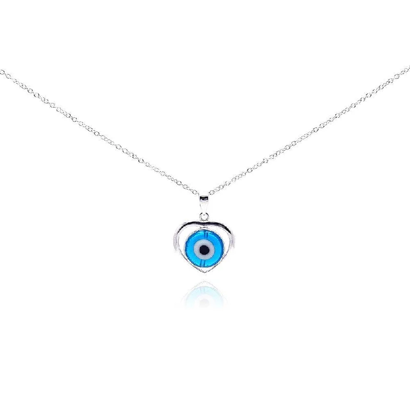 Personalized necklaces and pendants with initials for a customized and meaningful gift-Silver 925 Rhodium Plated Open Heart Evil Eye CZ Necklace -  BGP00270