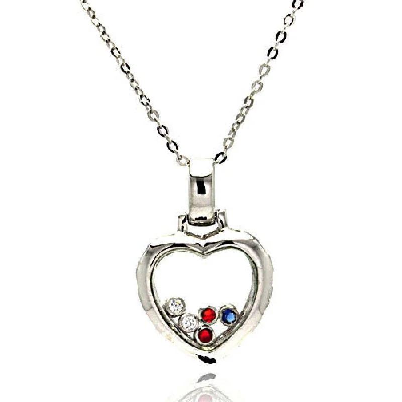 Beautiful necklaces and pendants with moonstone for an ethereal, mystical appearance-Silver 925 Floating Multi Color CZ Rhodium Plated Heart Pendant Necklace - BGP00005