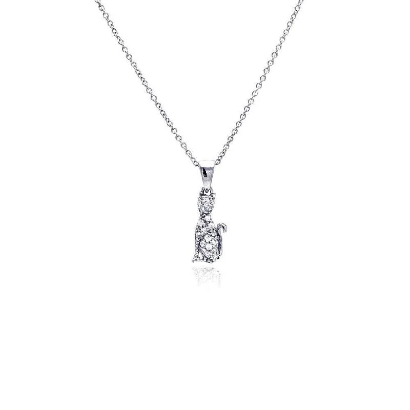 Elegant necklaces and pendants with gold chains for a chic, timeless appearance-Clearance-Silver 925 Rhodium Plated Clear CZ Cat Pendant Necklace - STP00750