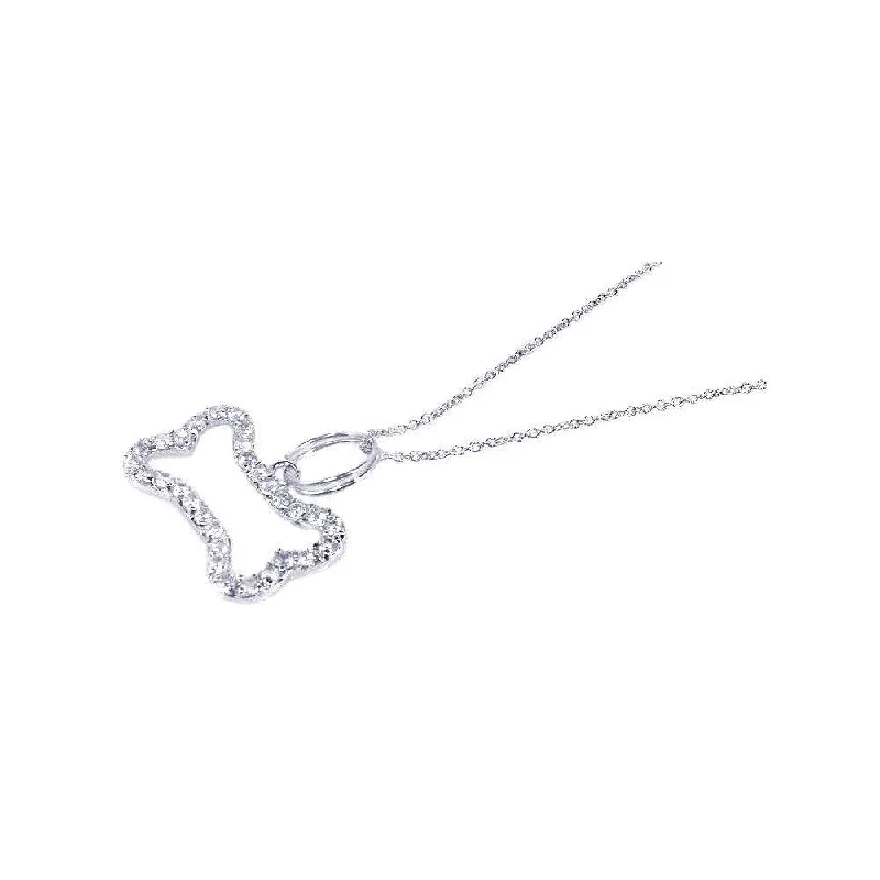 Best necklaces and pendants for everyday wear with minimalist designs-Silver 925 Rhodium Plated CZ Dog Bone Outline Pendant Necklace - STP00512