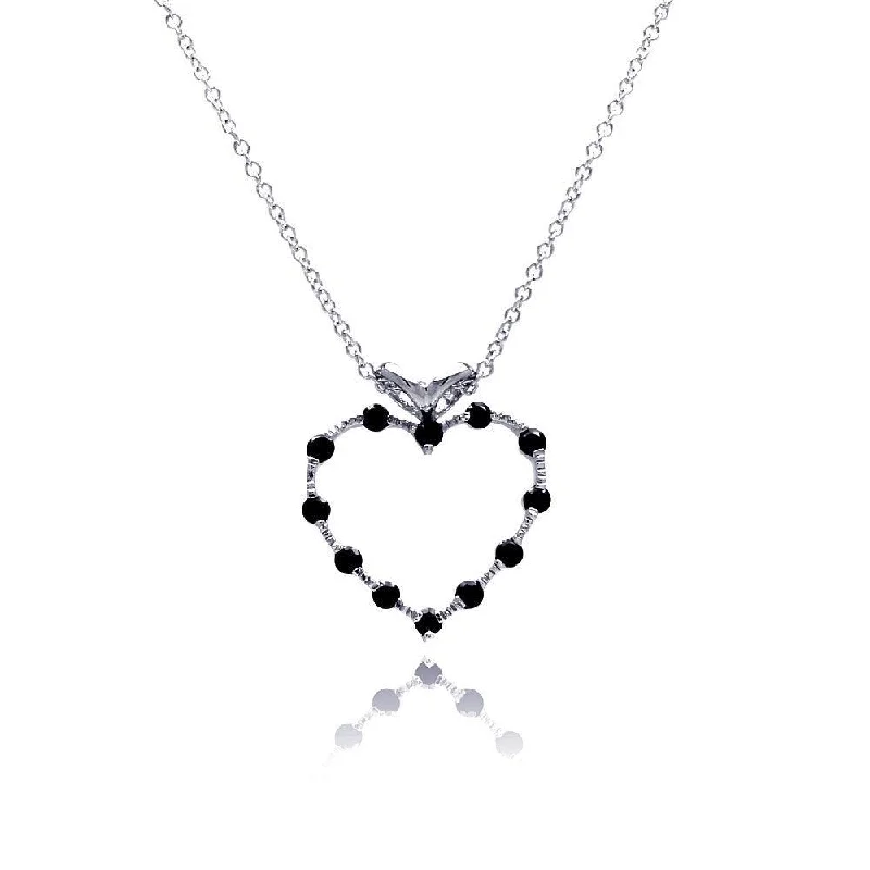 Best necklaces and pendants with infinity hearts for a romantic, eternal symbol-Silver 925 Black CZ Rhodium Plated Heart Pendant Necklace - BGP00055