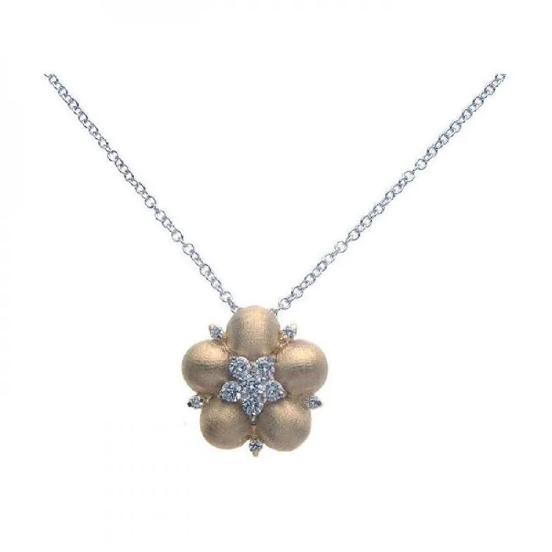 Best necklaces and pendants with zodiac signs for a celestial, astrology-inspired vibe-Silver 925 Gold Rhodium Flower CZ Necklace - BGP00264