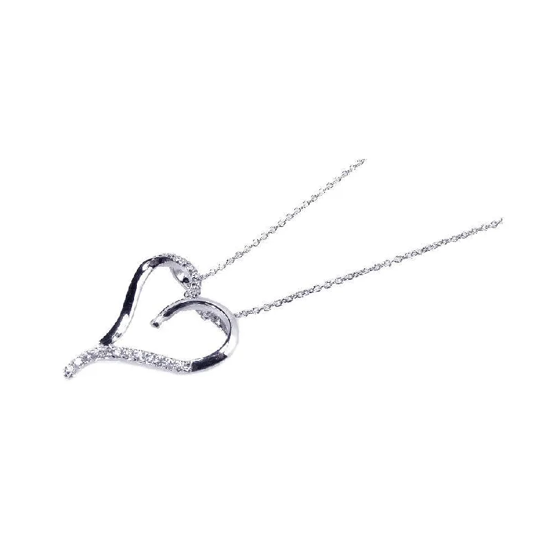 Elegant necklaces and pendants with diamond accents for added sparkle-Silver 925 Rhodium Plated Clear CZ Black Heart Pendant Necklace - STP00720