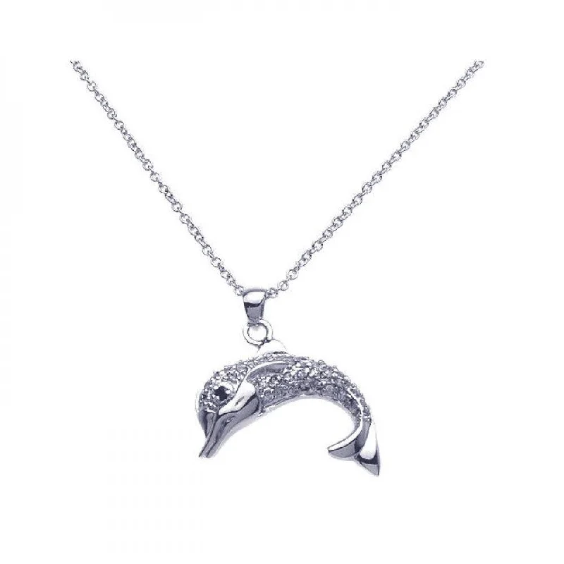 Best necklaces and pendants with cubic zirconia for a budget-friendly dazzling effect-Silver 925 Rhodium Clear Dolphin CZ Dangling Necklace - BGP00249