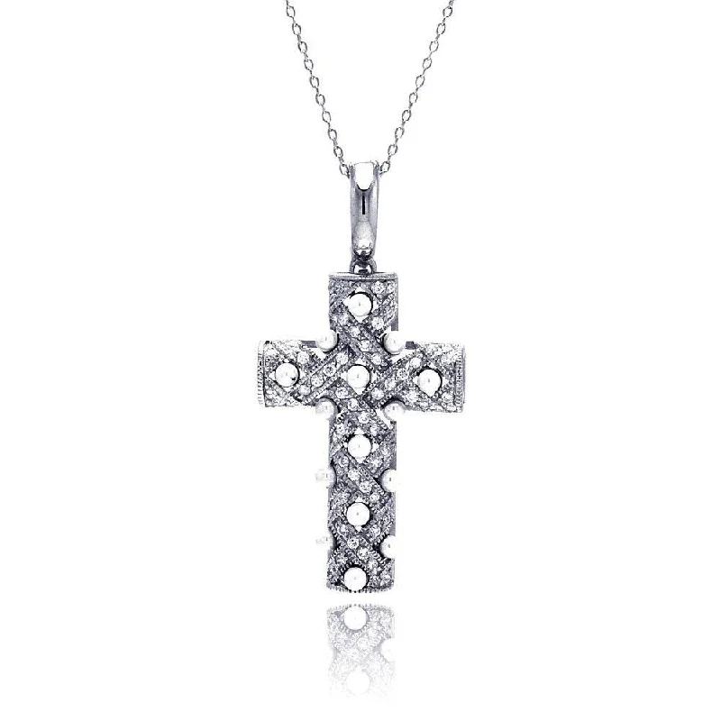 Necklaces and pendants with leaf-shaped designs for an earthy, organic feel-Silver 925 Clear CZ Rhodium Plated Fancy Cross Pendant Necklace - STP00211