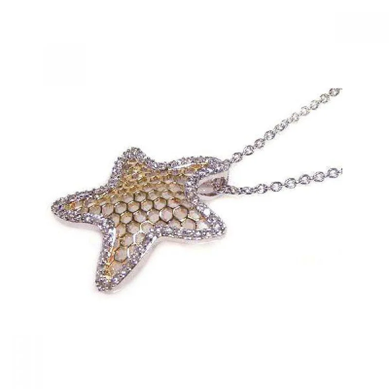 Stunning necklaces and pendants with amethyst gemstones for a calming effect-Silver 925 Clear CZ Rhodium Plated Multi Hole Star Pendant Necklace - STP00377