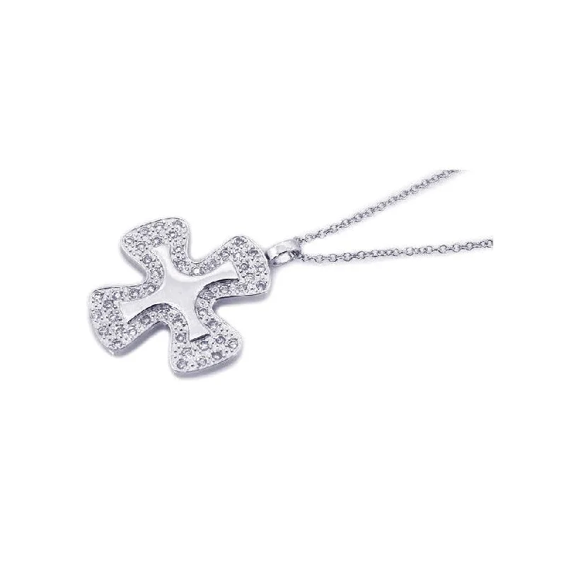 Necklaces and pendants with love knot designs for a romantic, meaningful symbol-Clearance-Silver 925 Rhodium Cross CZ Necklace - BGP00206