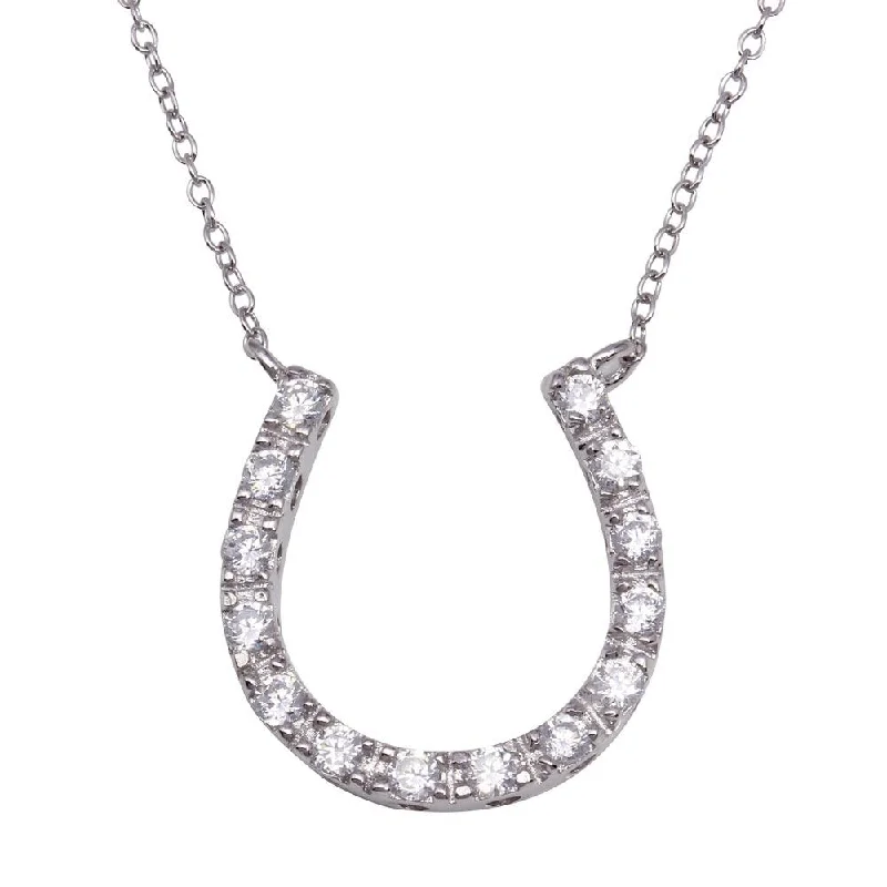 Necklaces and pendants with crescent moon designs for a celestial and mystical feel-Silver 925 Clear CZ Rhodium Plated Horse Shoe Pendant Necklace - STP00045