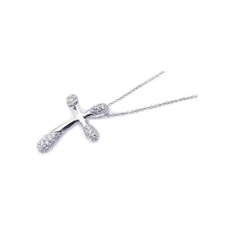 Necklaces and pendants with star-shaped designs for a whimsical, celestial touch-Clearance-Silver 925 Rhodium Plated Clear CZ Cross Pendant Necklace - STP00826