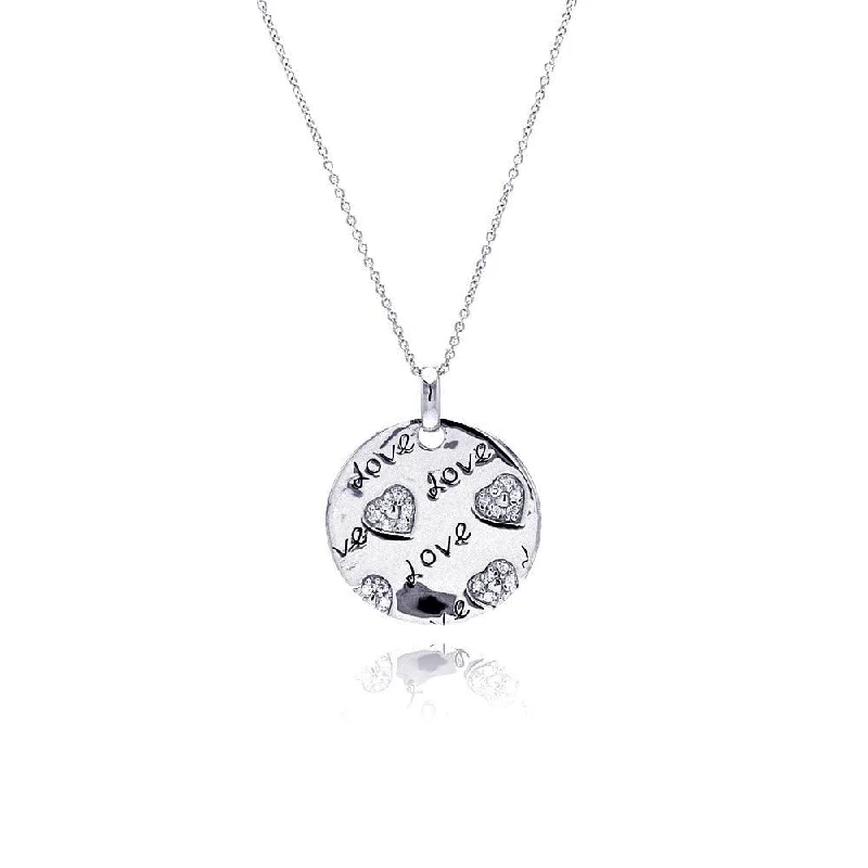 Best necklaces and pendants with personalized coordinates for a special keepsake-Clearance-Silver 925 Rhodium Plated Clear CZ Love Heart Round Pendant Necklace - STP00803