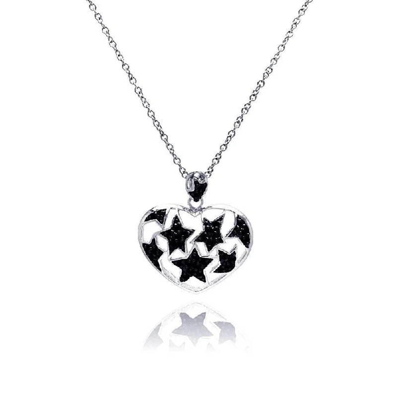 Best necklaces and pendants with infinity hearts for a romantic, eternal symbol-Silver 925 Black Rhodium and Rhodium Plated Star Heart CZ Necklace - BGP00183