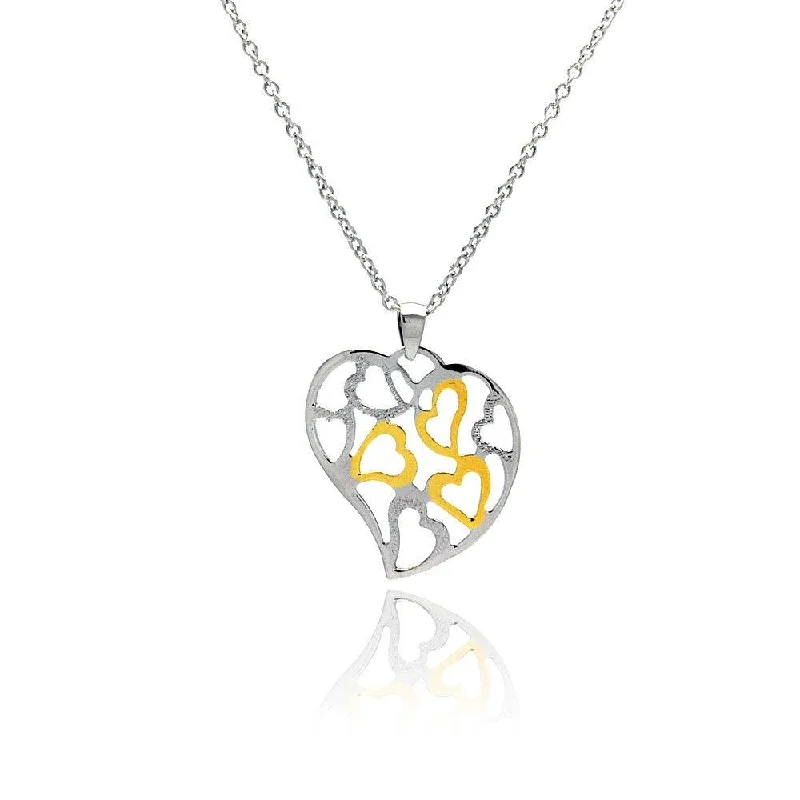 Trendy necklaces and pendants with statement pieces for a bold fashion statement-Clearance-Silver 925 Clear CZ Gold and Rhodium Plated Multi Hearts Pendant Necklace - STP00430