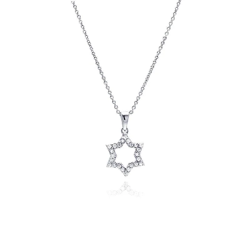 Best necklaces and pendants with butterfly pendants for a delicate, light style-Silver 925 Clear CZ Rhodium Plated Open Star of David Pendant Necklace - STP00030