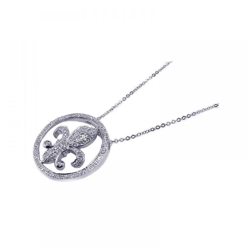 Necklaces and pendants with infinity love symbols for an eternal, romantic gesture-Clearance-Silver 925 Clear CZ Rhodium Plated Flor Di Lis Pendant Necklace - BGP00059