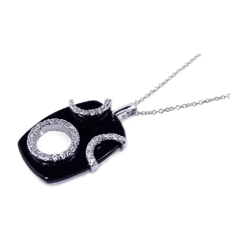 Stunning necklaces and pendants with amethyst gemstones for a calming effect-Silver 925 Clear CZ Rhodium Plated Black Onyx Octagon Pendant Necklace - BGP00107