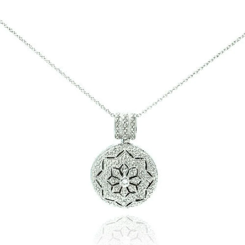 Best necklaces and pendants with black diamonds for an edgy, bold statement-Silver 925 Rhodium Plated Clear CZ Tribal Locket Necklace - STP00041