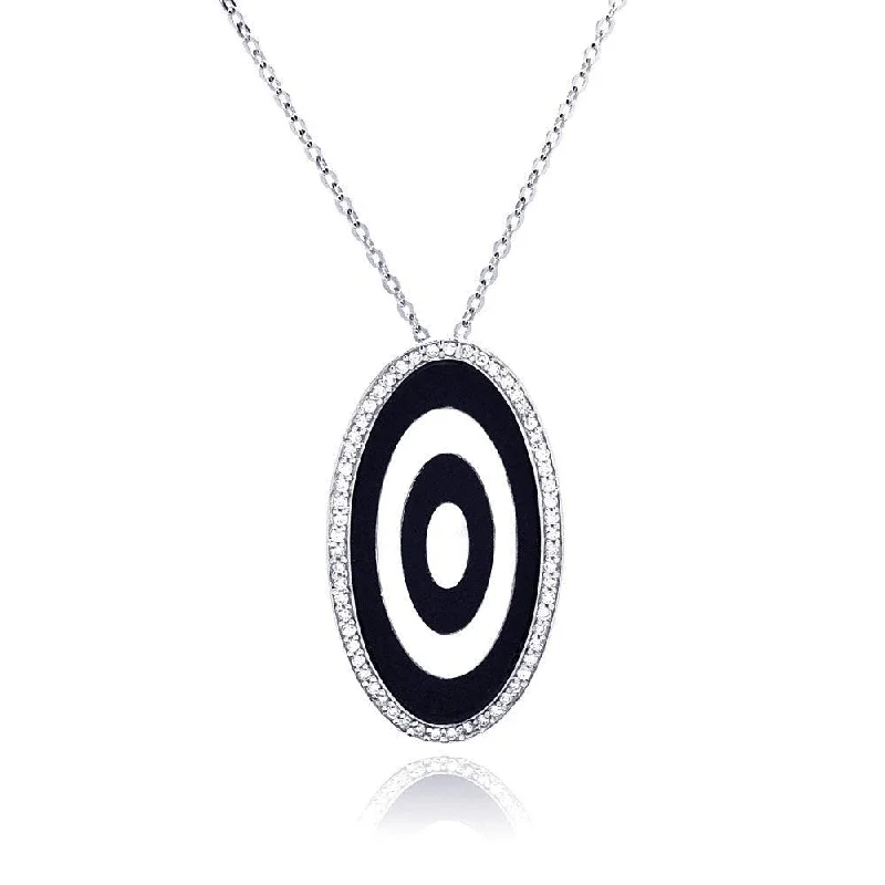 Best necklaces and pendants with art deco elements for a vintage, glamorous design-Clearance-Silver 925 Rhodium Oval Evil Eye CZ Necklace - BGP00204