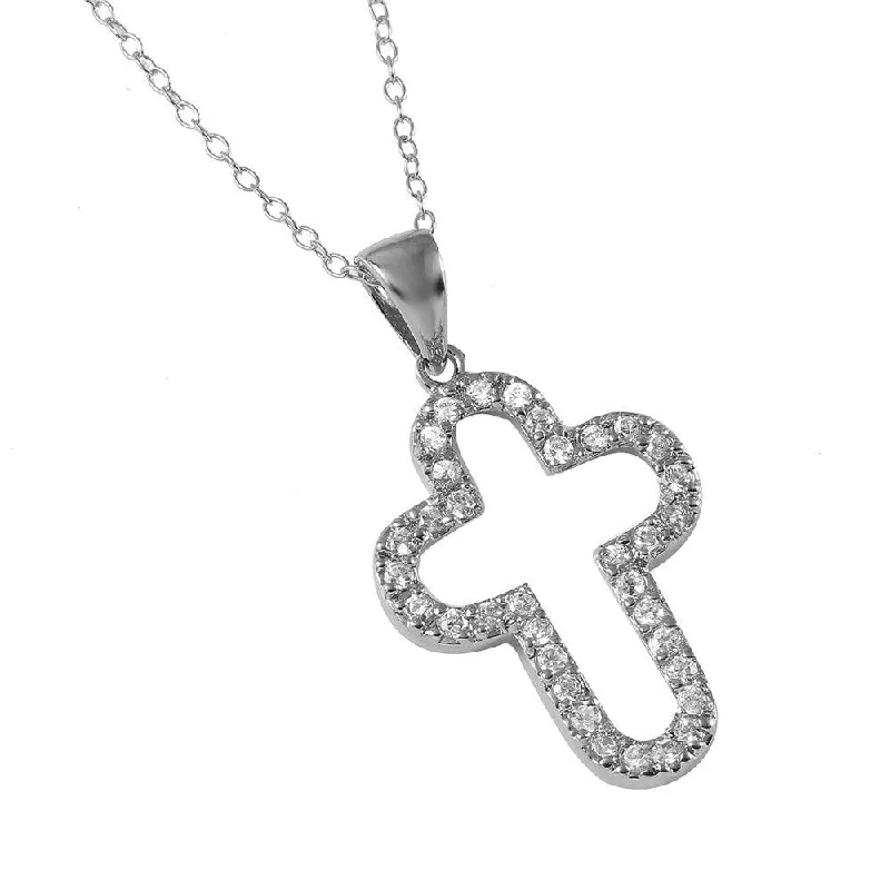 Necklaces and pendants with lock and key designs for a symbolic gesture-Rhodium Plated Silver 925 Open Round Cross Necklace - STP00011