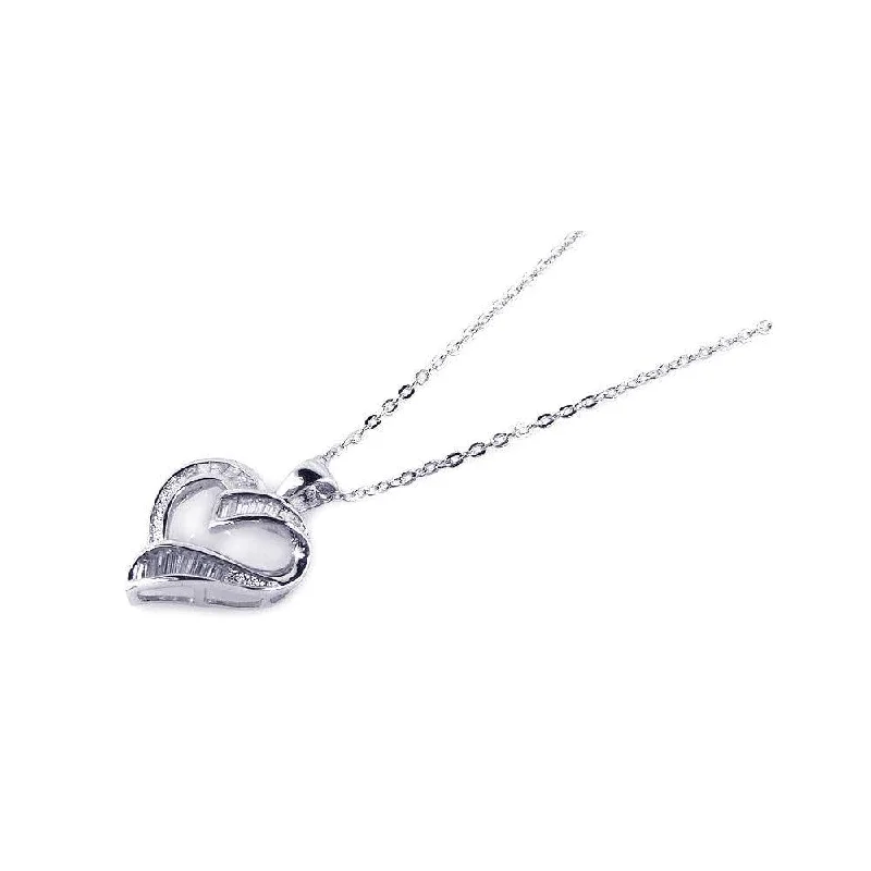 Trendy necklaces and pendants with geometric shapes for a modern aesthetic-Silver 925 Clear CZ Rhodium Plated Heart Pendant Necklace - BGP00161