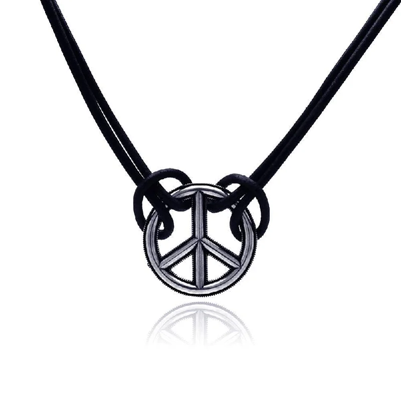 Necklaces and pendants with love knot designs for a romantic, meaningful symbol-Silver 925 Oxidized Peace Necklace - OXN00003