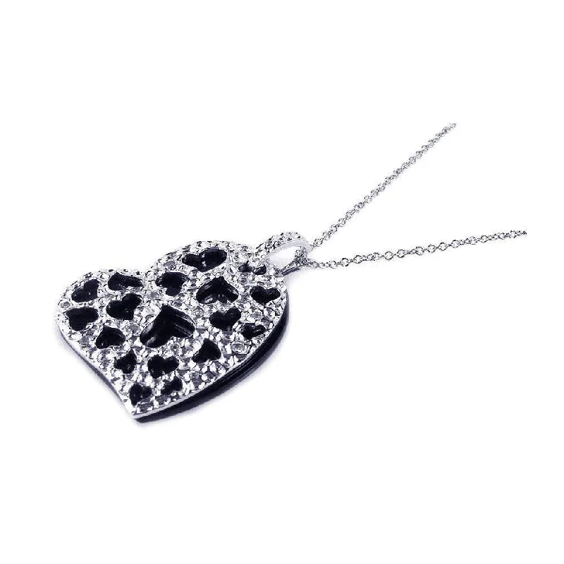 Personalized necklaces and pendants with name engravings for a custom touch-Silver 925 Black Onyx Rhodium Plated Heart Pendant Necklace - BGP00165