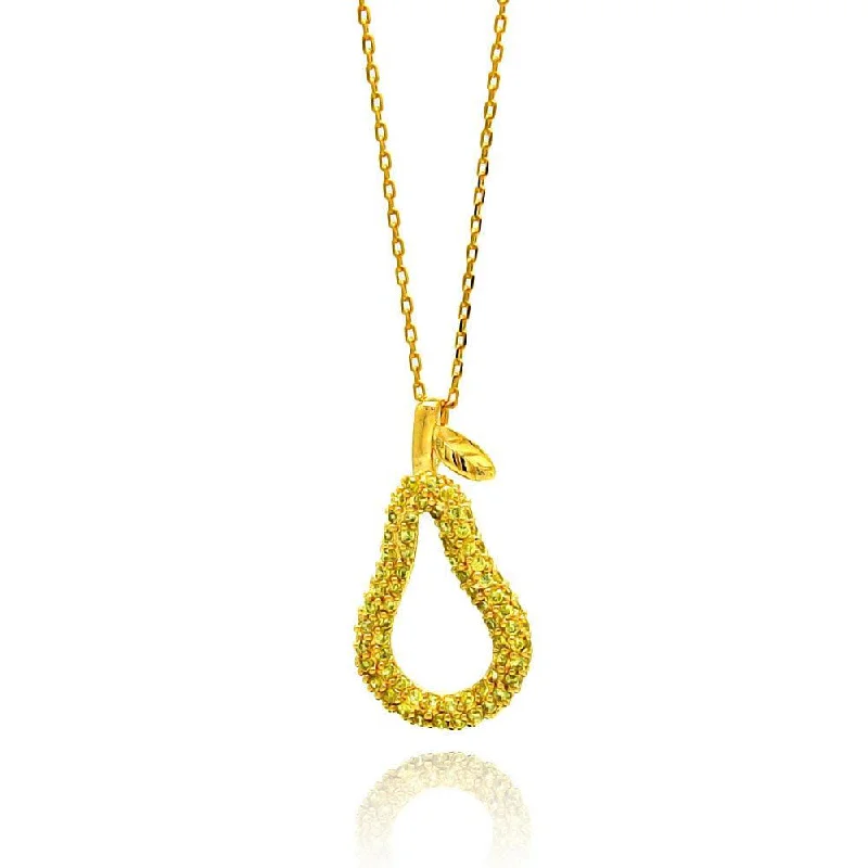 Best necklaces and pendants with emerald gemstones for a rich, sophisticated design-Clearance-Silver 925 Gold Plated Teardrop Pear CZ Necklace - BGP00438