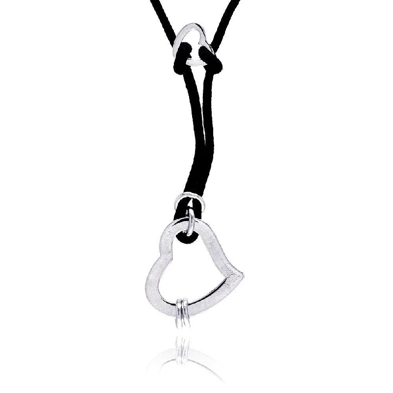 Best necklaces and pendants with matching earrings for a coordinated, elegant look-Clearance-Silver 925 Rhodium Plated Open Heart Black Cord Pendant Necklace - BGN00016