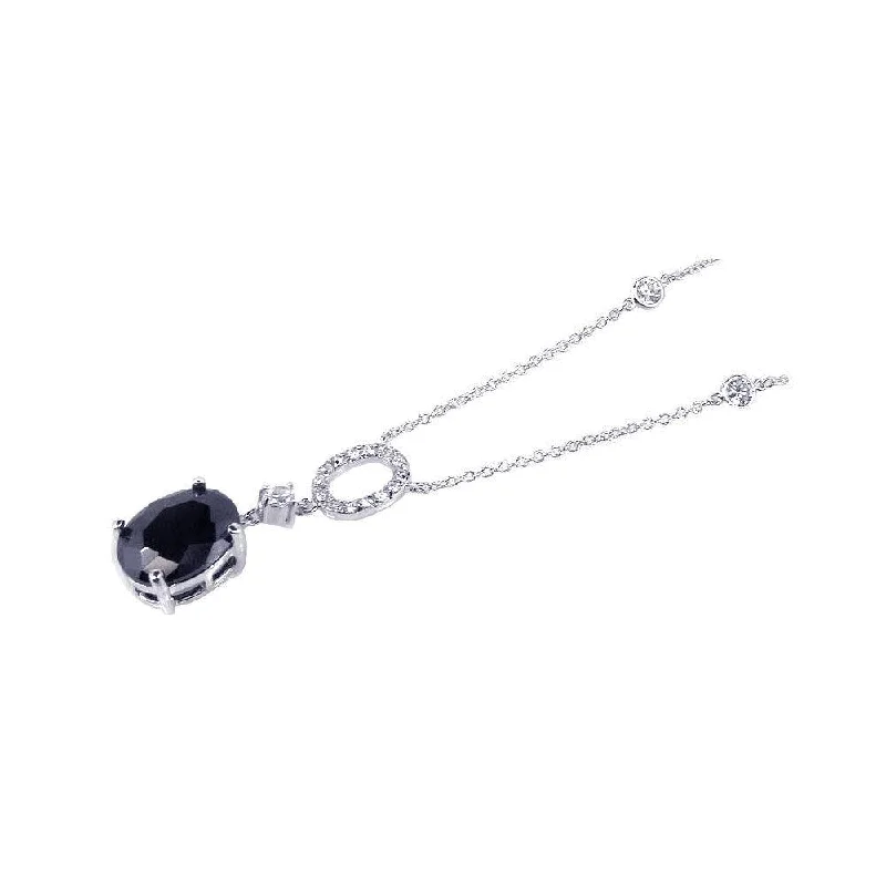 Elegant necklaces and pendants with infinity symbols for timeless designs-Clearance-Silver 925 Rhodium Plated Black Oval and Clear CZ Drop Pendant Necklace - BGN00022