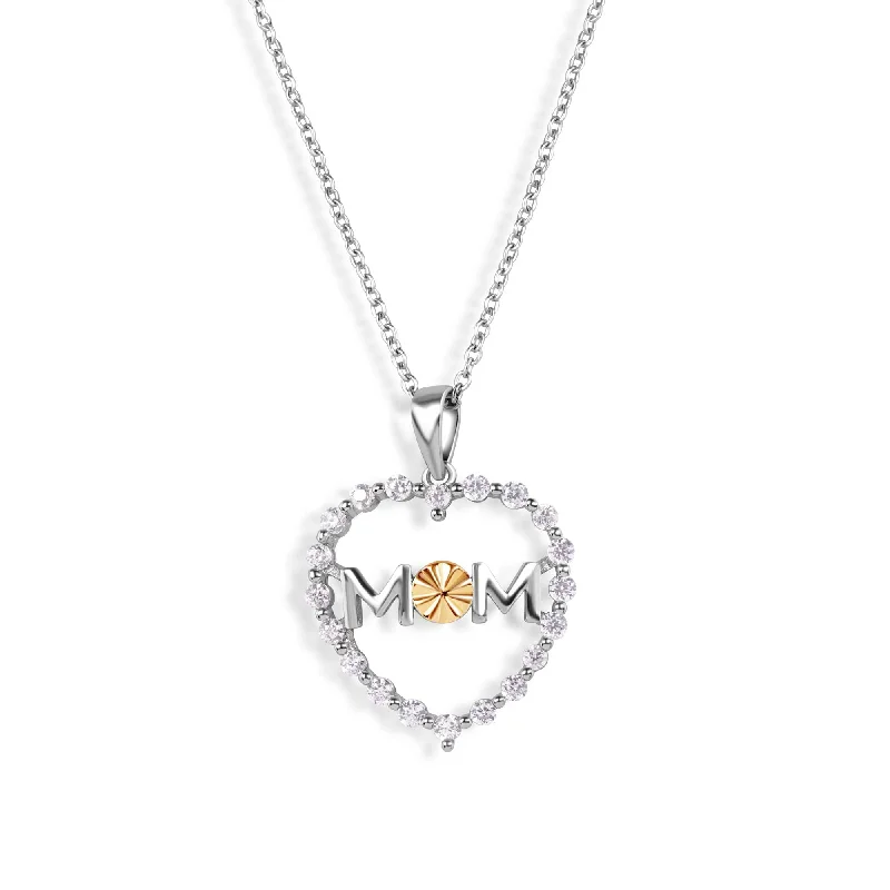 Personalized necklaces and pendants with name engravings for a custom touch-Silver 925 Rhodium Plated Yellow O CZ Heart Mom Pendant Necklace - STP00504