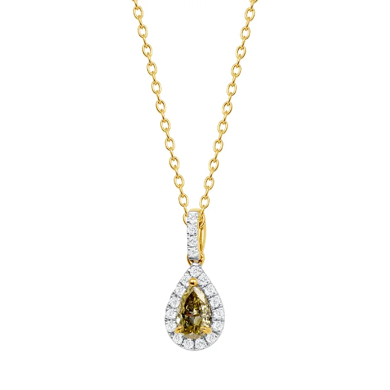 Beautiful necklaces and pendants with tree branch motifs for a nature-inspired design-Pear Shaped Diamond Halo Pendant, 14k Gold