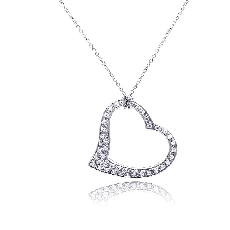 Necklaces and pendants with clear quartz for a pure and radiant look-Clearance-Silver 925 Clear CZ Rhodium Plated Dangling Heart Pendant Necklace - STP00068