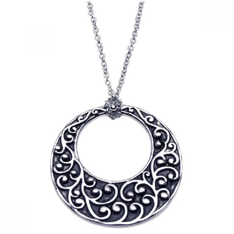 Best necklaces and pendants with floral designs for a feminine and elegant feel-Clearance-Silver 925 Rhodium Plated Open Circle Flower Design Pendant Necklace - BGN00048