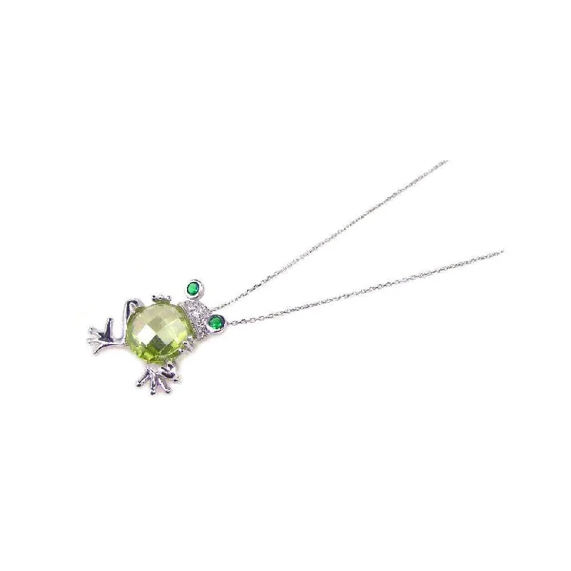 Best necklaces and pendants with vintage lockets for a nostalgic, sentimental look-Silver 925 Rhodium Plated Clear CZ Frog Pendant Necklace - STP00643