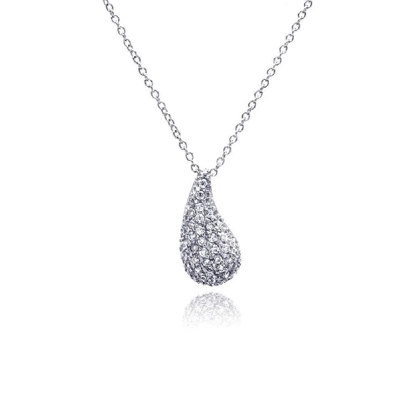 Necklaces and pendants with custom designs for a completely unique jewelry piece-Clearance-Silver 925 Rhodium Plated Curvy Teardrop CZ Necklace - STP00527