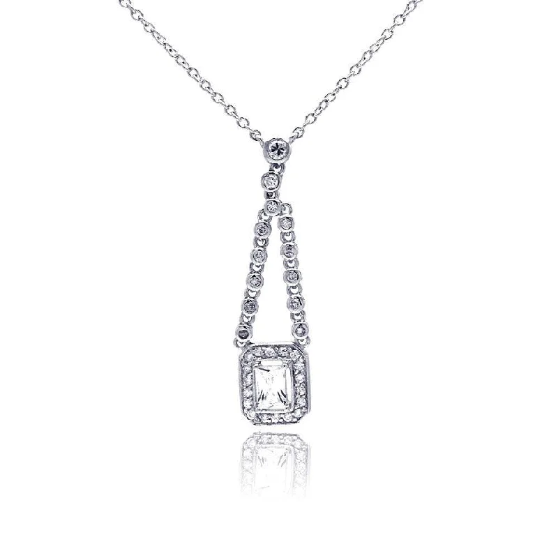 Necklaces and pendants with infinity love symbols for an eternal, romantic gesture-Clearance-Silver 925 Rhodium Plated Rectangle Clear CZ Dangling Necklace - STP00552